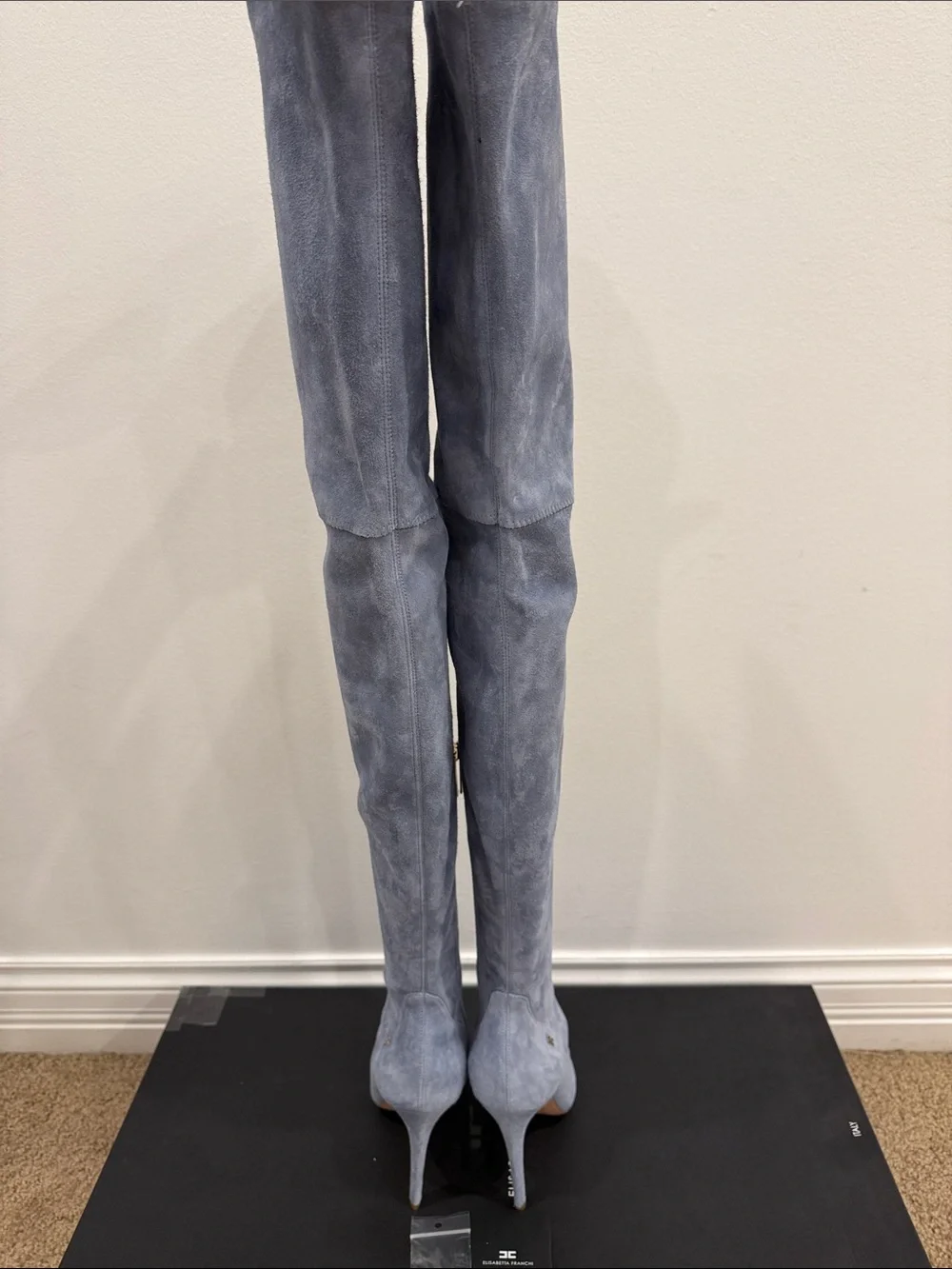 Elisabetta Franchi Ice Blue Stretch Suede Over The Knee Boots EU 37 NWT